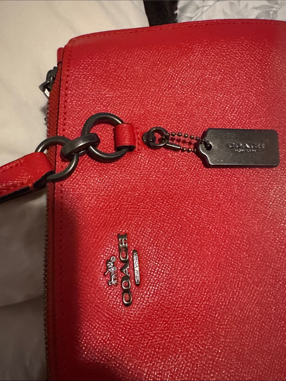 Coach Red Pebbled Leather Double-Handle Tote